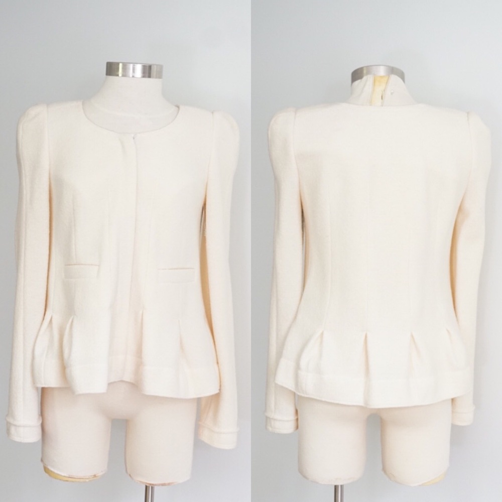 Carven Cream Pressed Wool Pleated Jacket
